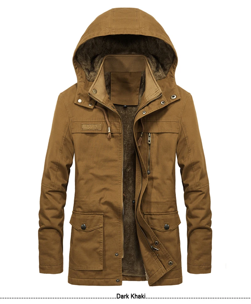 Military Cargo Coat Mens Thick Warm Man Jacket Winter Parkas Casual Cotton Padded Jacket Male Multi-Pocket Fur Hoodies Men Parka