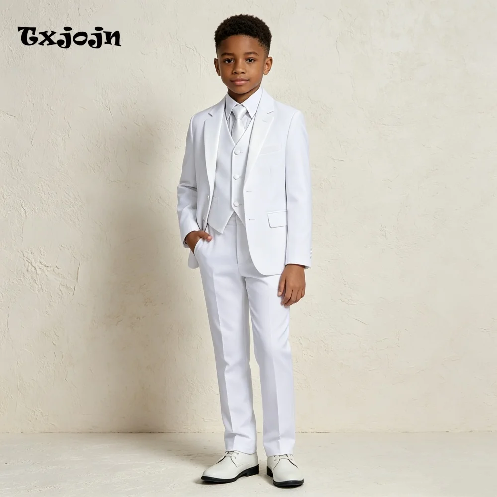 Classic Boys Suit Trend White Jacket Pants Vest 3 Piece Set Formal Blazer for Kids Wedding Tuxedo Suits 2-16 Years Custom Cloth