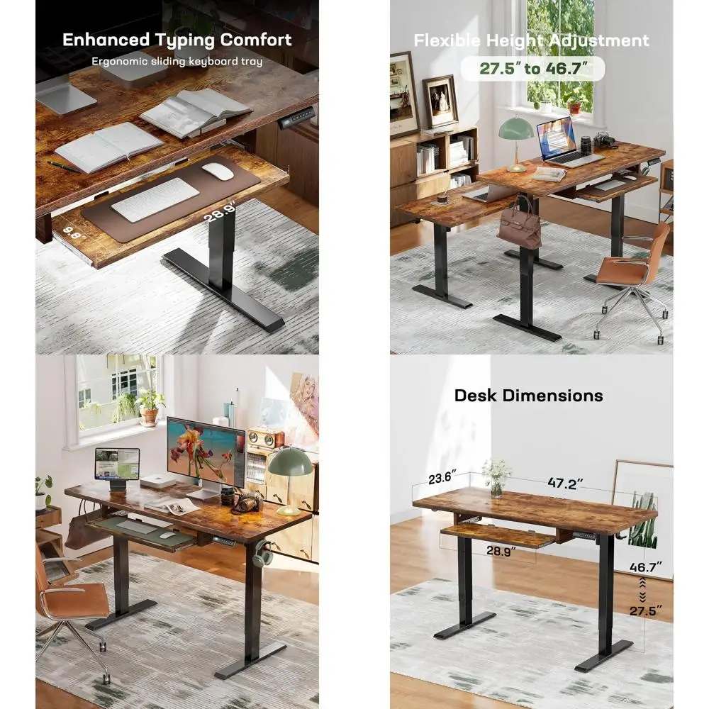 

Электрический стол с эргономичной подставкой для клавиатуры, регулируемой высотой 48x24 дюйма, диапазон высоты от 27,5 до 46,7 дюйма, 4 предустановки памяти