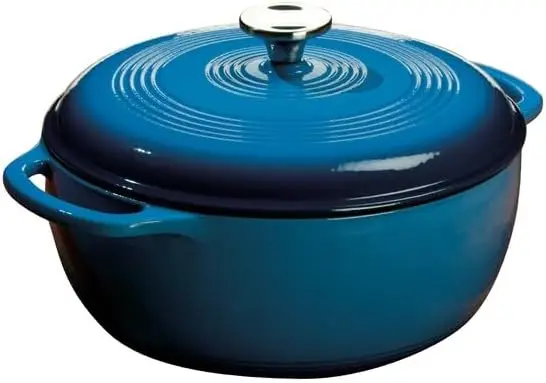 

6 Quart Enameled Cast Iron Dutch Oven with Lid – Dual Handles – Oven Safe to 500°F – Blue – Perfect for Cooking, Baking, Marinat