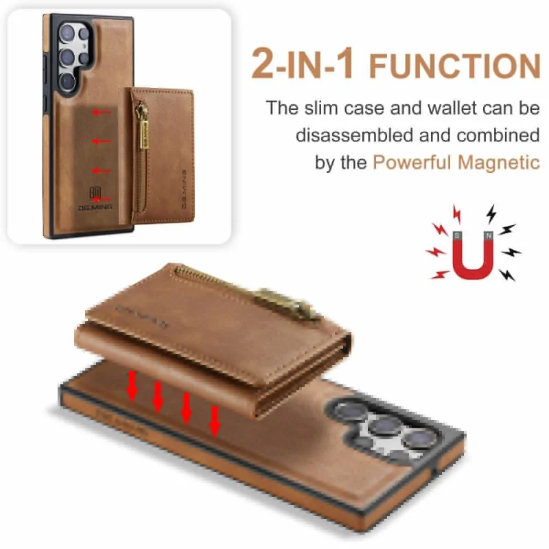 PU Leather Magnetic Detachable Wallet Phone Case For Samsung S23 Ultra S23FE S22 Ultra Card Holder Slots Shockproof Hard Cover