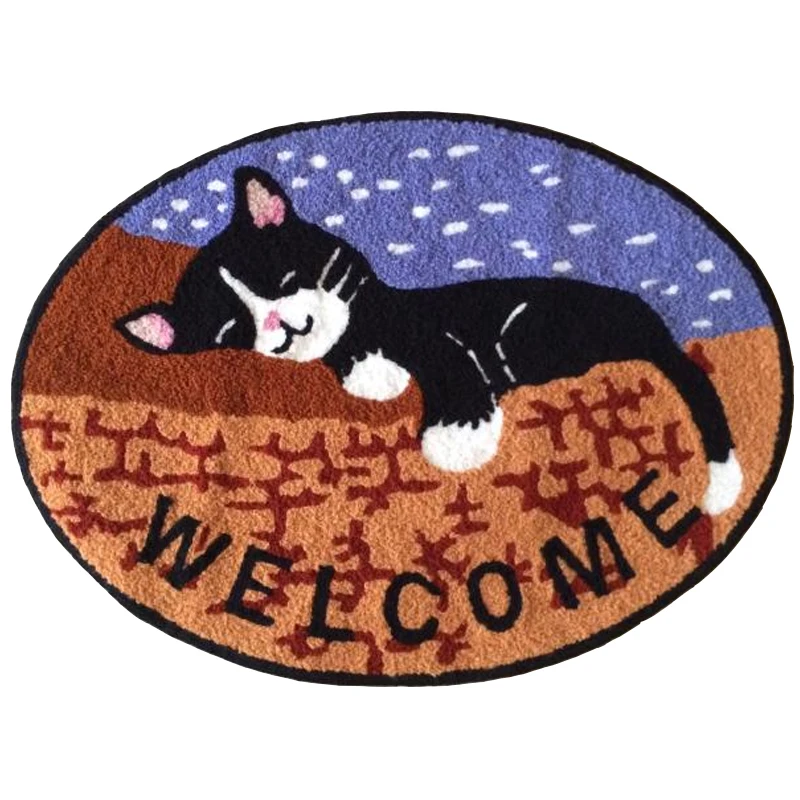 

Indoor Carpet Bedroom Oval character cat cartoon pattern to support custom wholesale