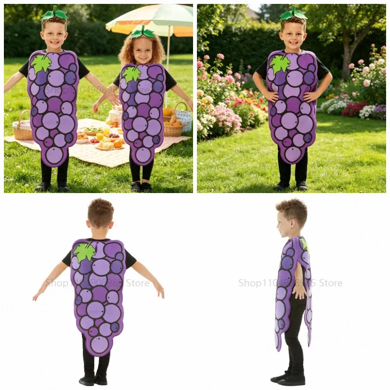 

Lustige Früchte Theme Enfant Cosplay Costume Party Dress Up For Book Week Day Stage Performance Outfit Mädchen Junge Grape Suit