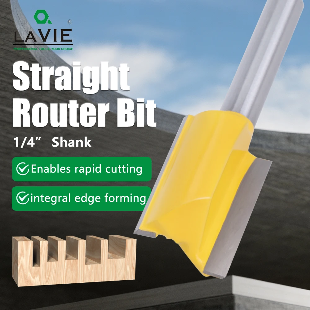 LAVIE 5Pcs Straight Router Bit Set 1/4 Inch Shank, Wood Router Cutter Kit , For DIY Woodworking