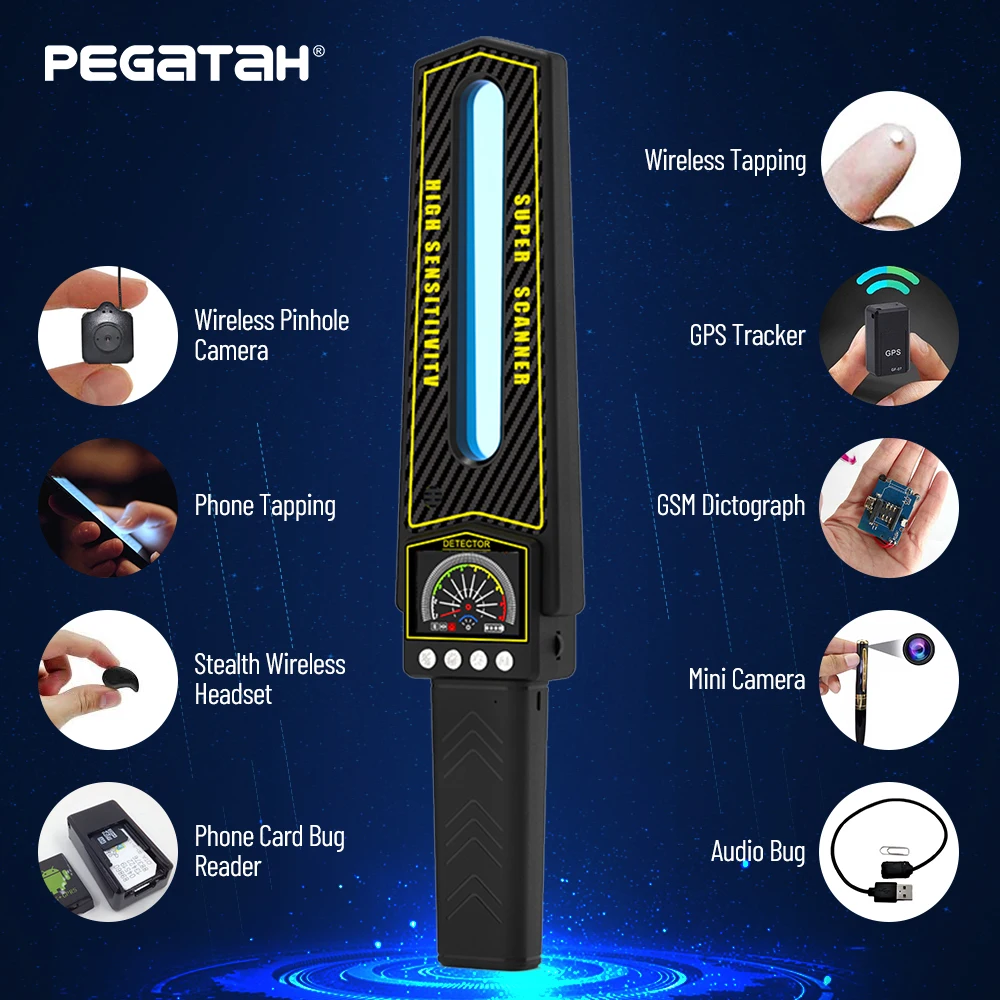 PEGATAH-Mini Detector de insectos antiespía, GPS de mano, Detector inteligente de una tecla, instrumento de señal de interferencia de detección 3D AI