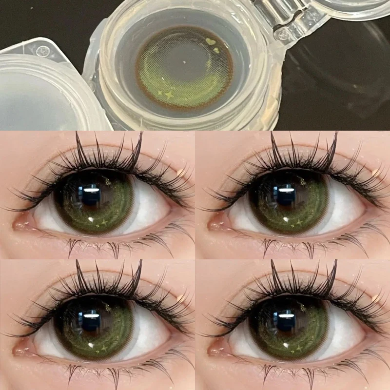 Lentilles de Contact Souples en Vert et Bleu pour Document, Accessoires de Cosmétique pour Étudiant, Anime Naturel, 2 Pièces