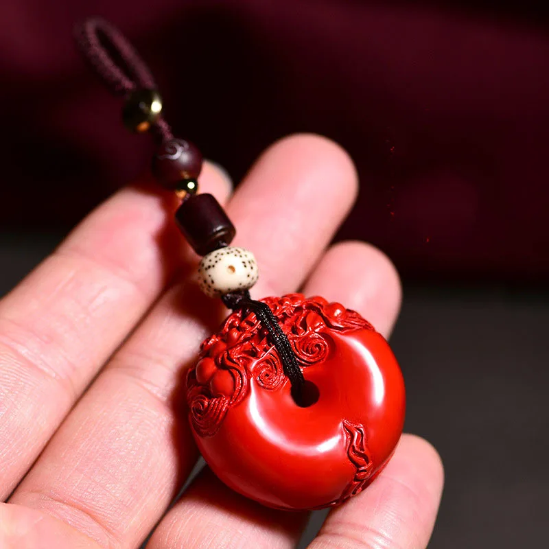 Natural Cinnabar Ruyi Keychain Car Pendant