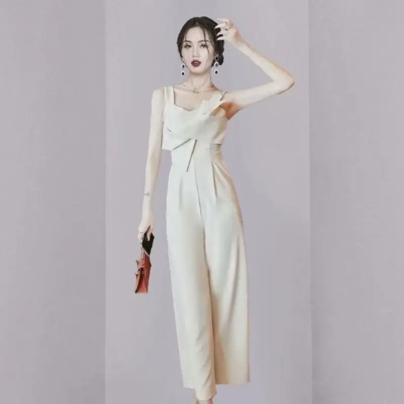 

Sexy High-Waist Long Wide-Leg One-Piece Suit Women's Summer Workwear Jumpsuit High Quali Polyester Commute Sle ket Detail
