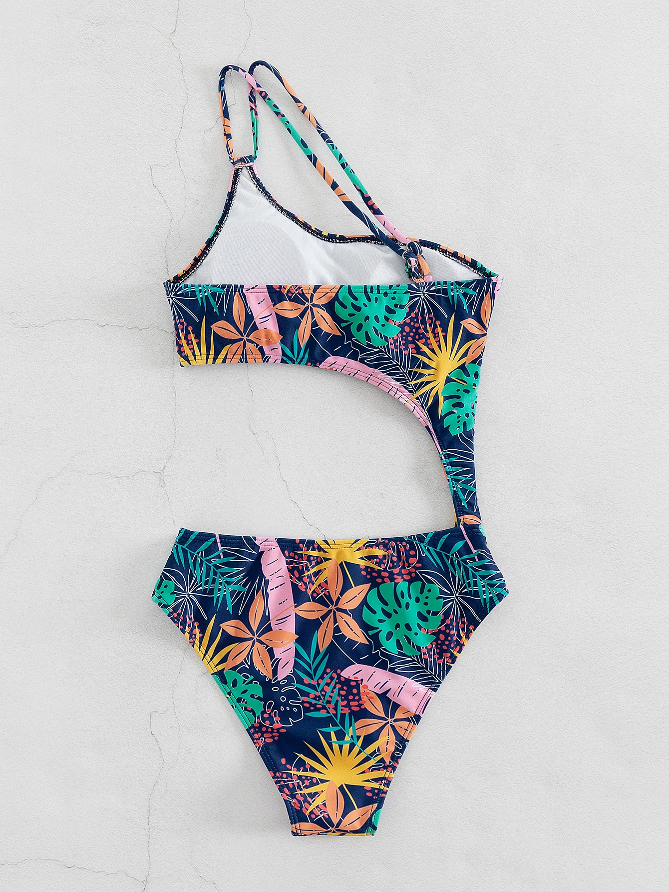Summer Floral One Shoulder One-Piece Swimsuit Sexy Off-Shoulder Monokini Waist Cutouts Slim-Fit Printed Bathing Suit Bodysuit
