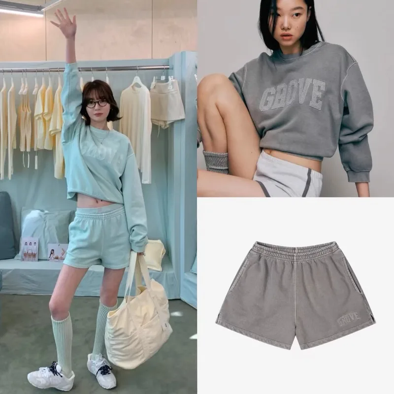 

Korean Niche Minimalist Basic Candy Color Letter Embroidery Hot Pants Casual Loose Mid Waist Shorts Female Clothing