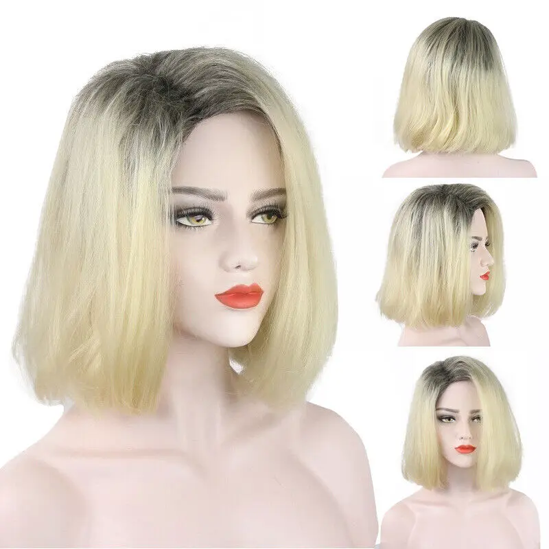 Women Mixed Color Beige Short Female Human Hair Headgear Wig