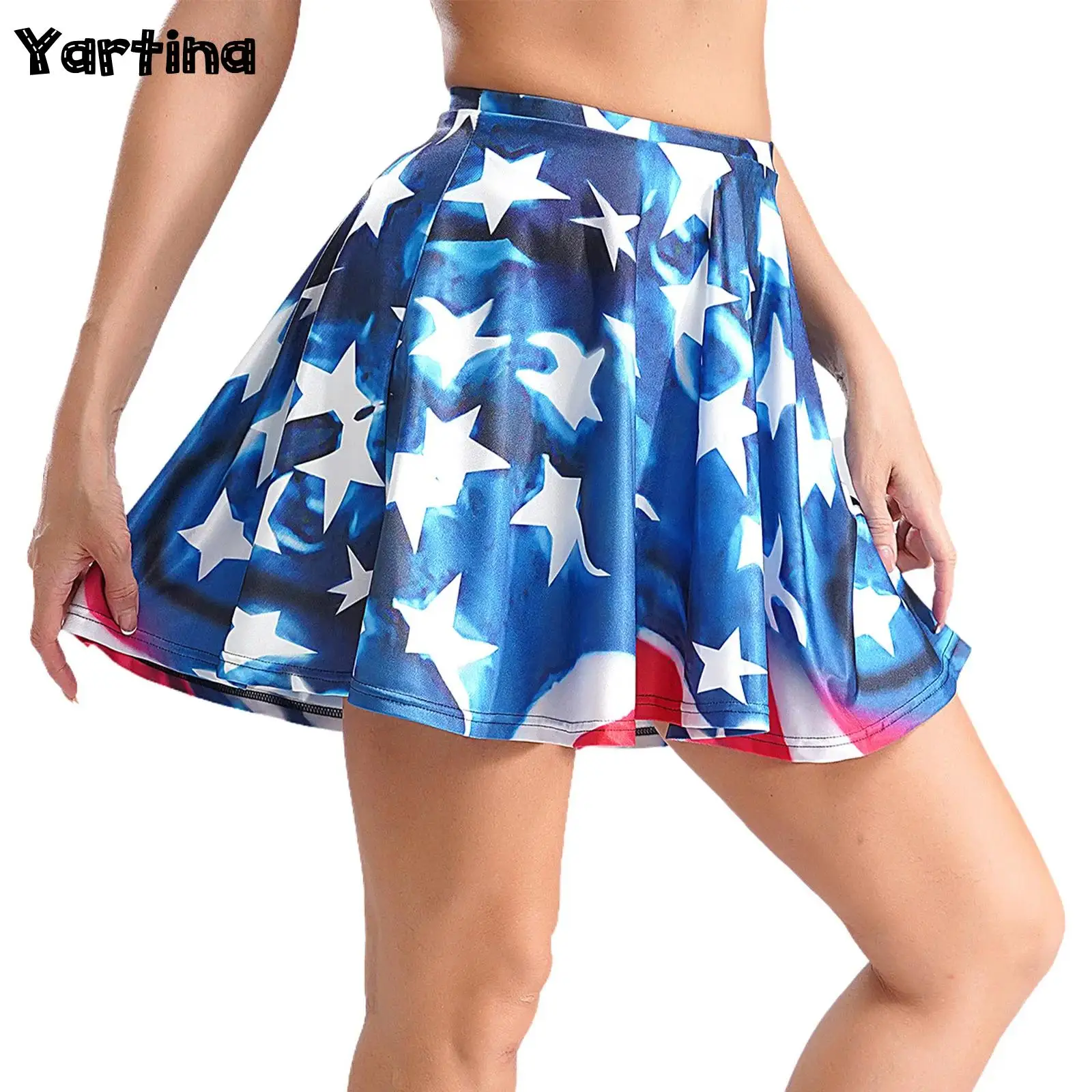 

Womens Stylish Printed Ruffled Mini Skirt Elastic Waistband Ruffled Skirts Cheerleading Costume Dance Stage Performance Clothing