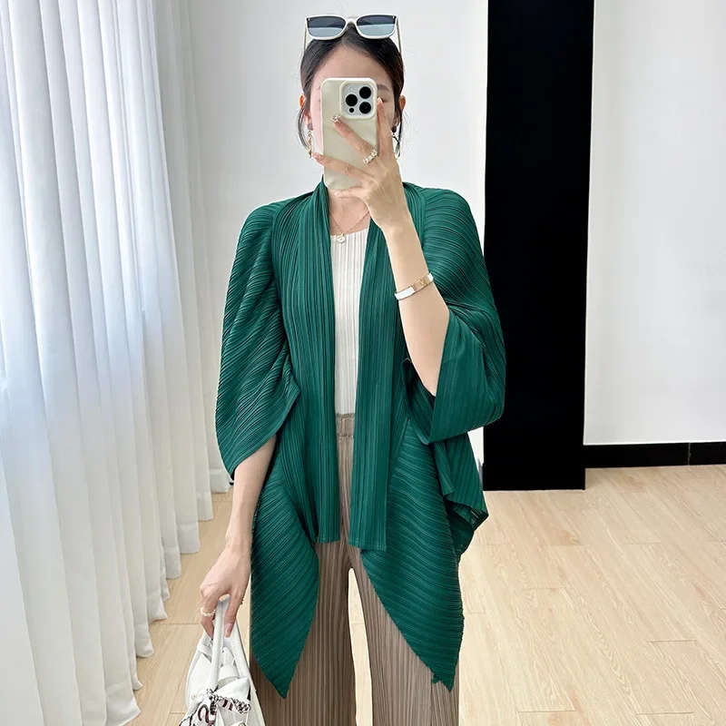 

Miyake Short Jacket 2023 Early Fall New Korean Version Hundred Fashion Solid Color Temperament Commuting Tops Women's Cardigan