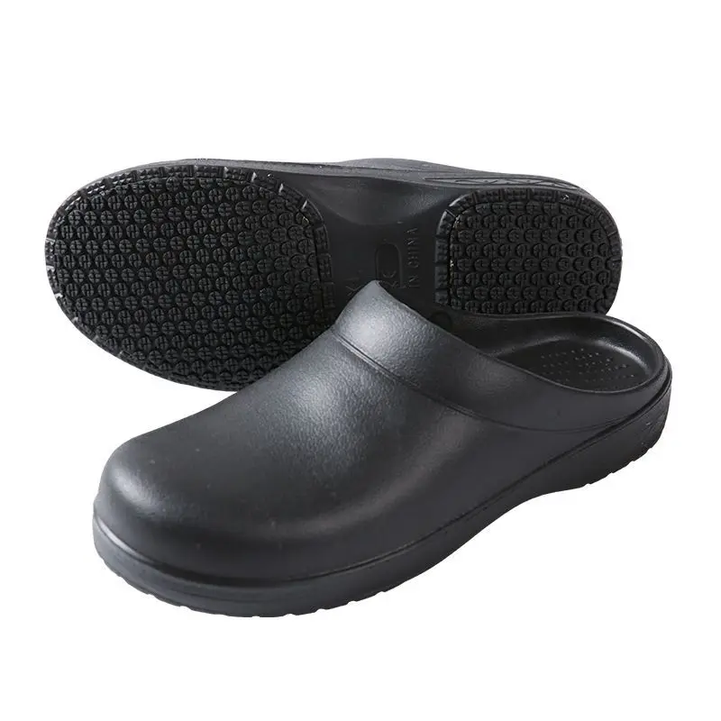 Unisex Non-Slip Eva Sole Shoes - Comfortable Black Work Shoes Suitable for Nurses, Chefs, and Office Use, with Easy Slip-On Design, Tire-Textured Soles for Enhanced Grip, Chef's Clogs, Slip-On Footwear, Durable Slippers, Non-Slip Work Shoes