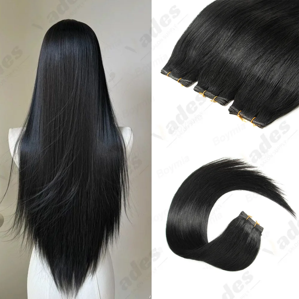 

Натуральные черные пряди человеческих волос для наращивания, плоские пучки Genius Weft, 12, 16, 20 дюймов, 40 г, для женщин