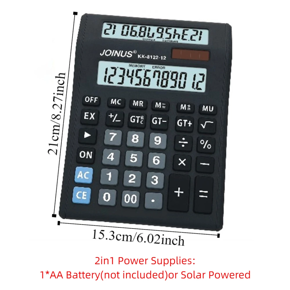 آلة حاسبة متعددة الوظائف تعمل بالطاقة الشمسية ذات شاشة مزدوجة، أدوات مكتبية فعالة، آلة حاسبة مكونة من 12 رقمًا، شاشة عرض كبيرة محمولة #6