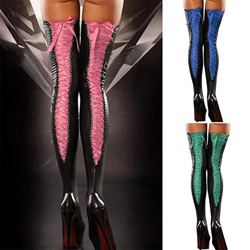 Thigh High Women Stockings Top Silicone Hold Up Sexy Transparent Underwear Party Nightclub Hosiery Sexy Bondage Leather BDSMS