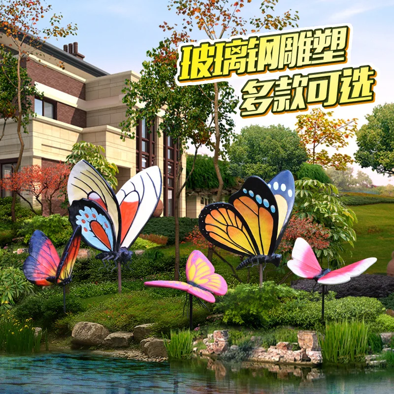 Outdoor Garden Landscape Garden Ornament Garden Decoration Simulation Big Butterfly Fiberglass Sculpture Park Lawn Ornament