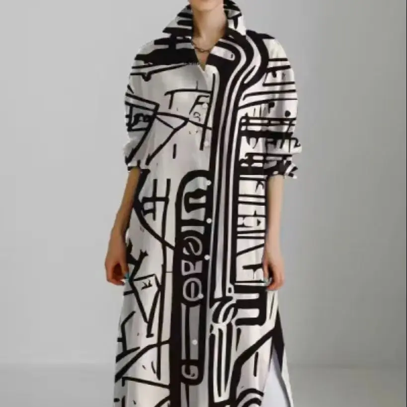 Plus Size Red and White Geometric Abstract Print Sleeveless Maxi Dress; Single Side Bow Waist Cinching Side Slit Flared Hem Vacation Maxi Dress - view 5
