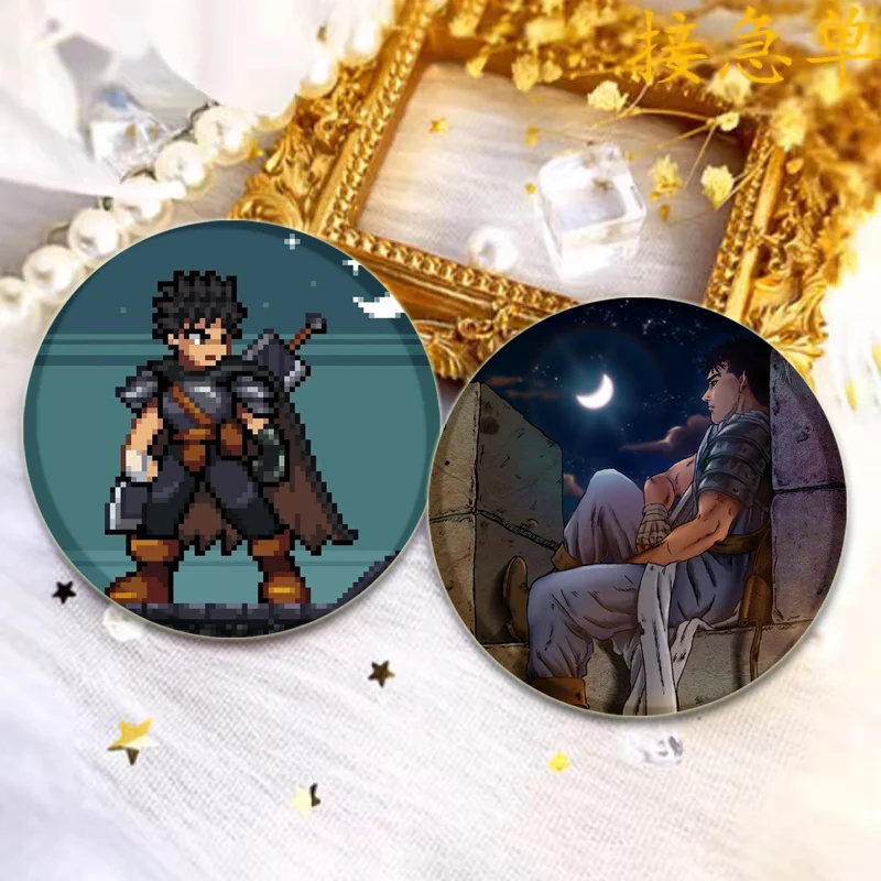 HD Print Brooches Berserk Beherit Anime Badge Guts Griffith Casca Cartoon Round Display Lapel Pins for Jewelry Gift Accessory