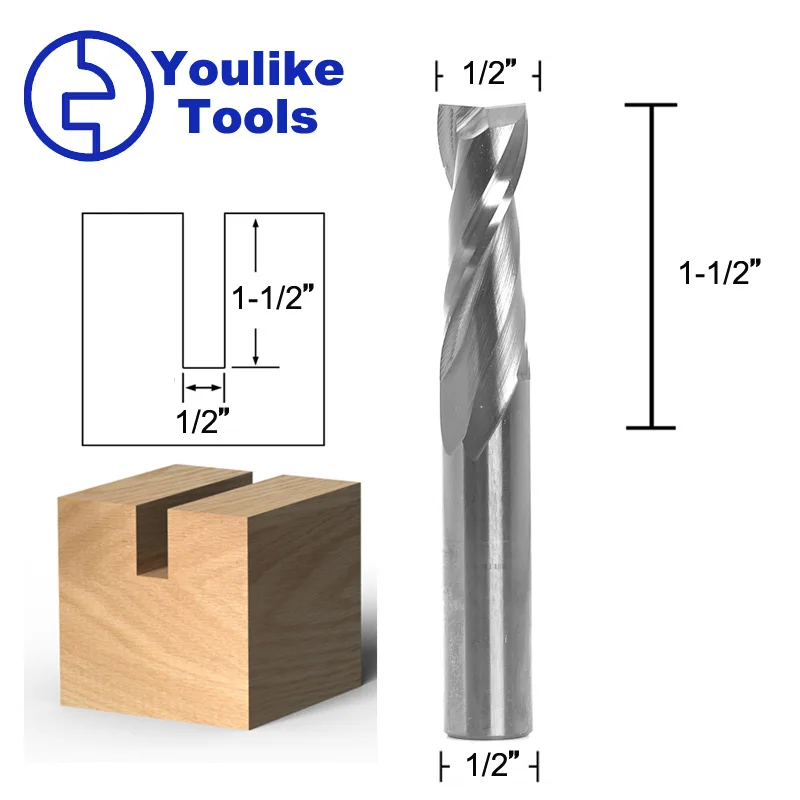 1 Buah 2 Seruling Karbida Pabrik Akhir Pemotong Kayu CNC Router Bit Up Alat Penggilingan Potong untuk Pemotong Penggilingan Kayu 1/2 "Betis