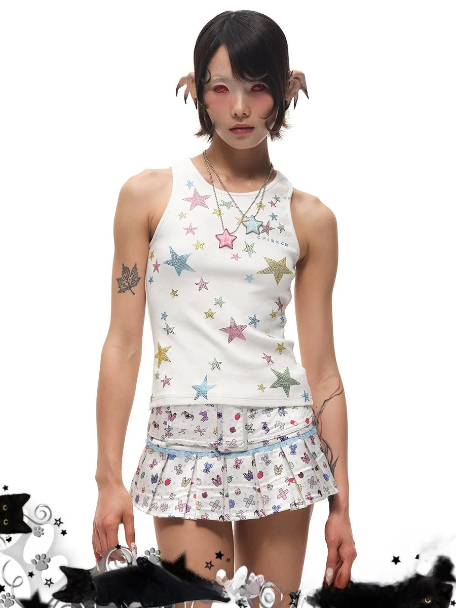 

Жилетка CFIERCE Star с рельефной отделкой и стразами, оригинальный дизайн, принт, облегающий крой, смесь хлопка, для повседневной носки, летний топ