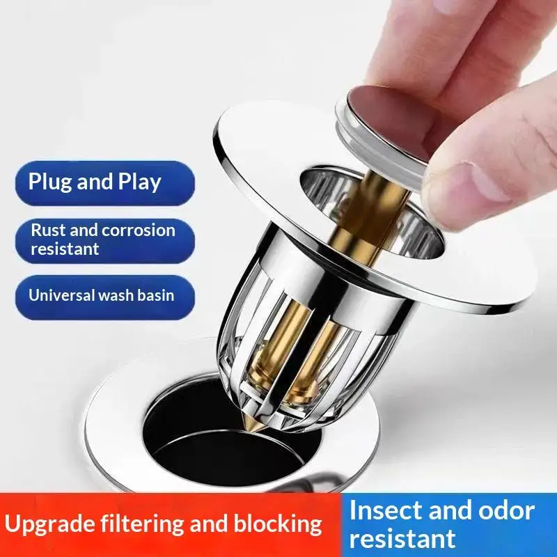 Silicone Push Up Drain Stopper With Hair Catcher Anti-Clog Universal Fit for Bathroom Kitchen Sink Basin
