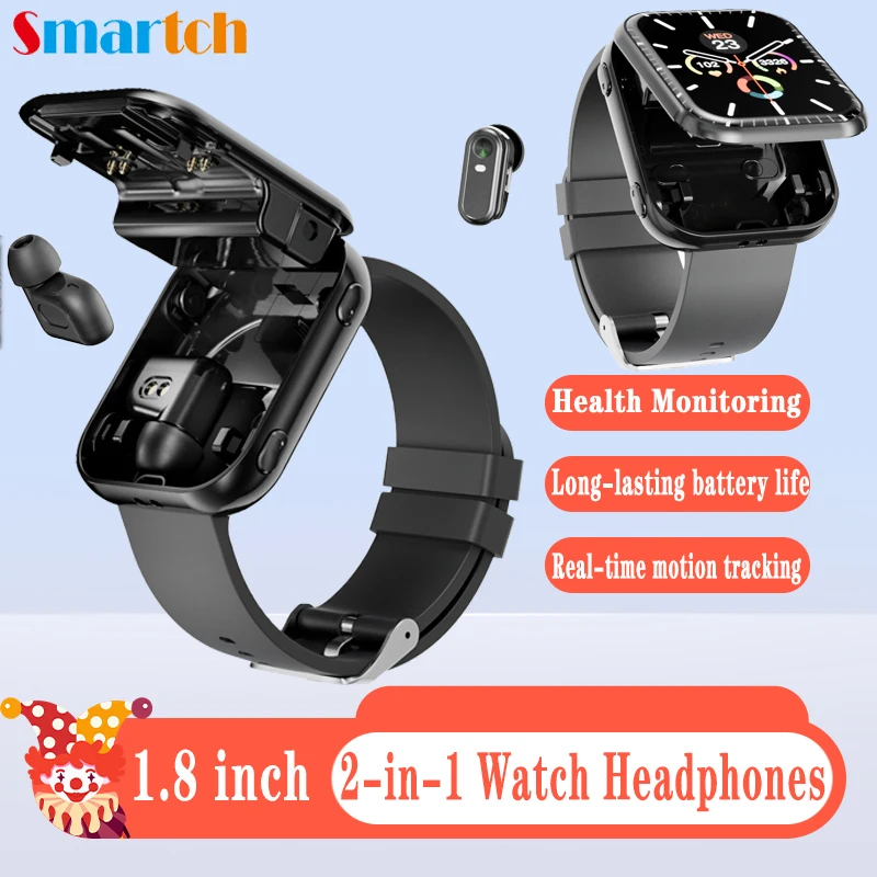 

2 в 1, оснащенные наушниками TWS, умные часы для мужчин и женщин, спортивные умные часы, BT-вызов, музыка, мониторинг сердечного ритма, здоровья, водонепроницаемые