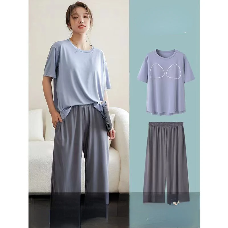 Summer Women Cotton Pajama Set Short Sleeve Tops Shorts Large Size Loose Loungewear Thin Home Wear Nightwear Loose Women Clothes