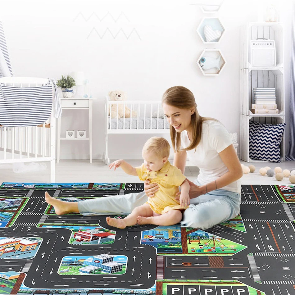 Tapis de circulation de ville pour bébés, 6 jouets, voitures, cadeaux de noël, d\'anniversaire, tapis de jeu éducatif