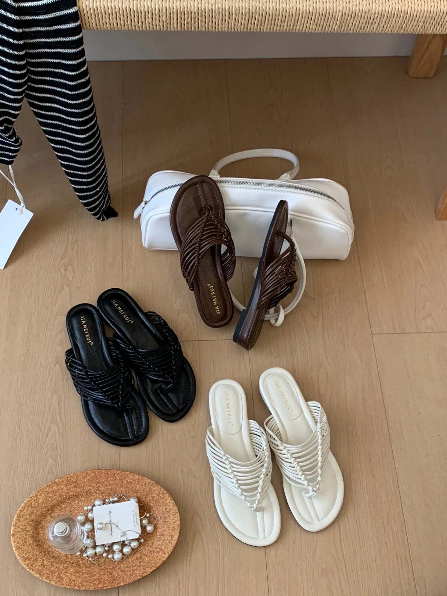 Sandalias Jia Mei Rui de estilo coreano, tejidas y caladas, para mujer, sandalias planas con plataforma y tacón bajo, estilo ...