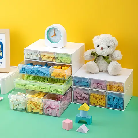 Desktop Drawer Storage Box Stackable Building Blocks Organizer Transparent Lego Toy Sundries Organizer Bins Home Cosmetics Boxes