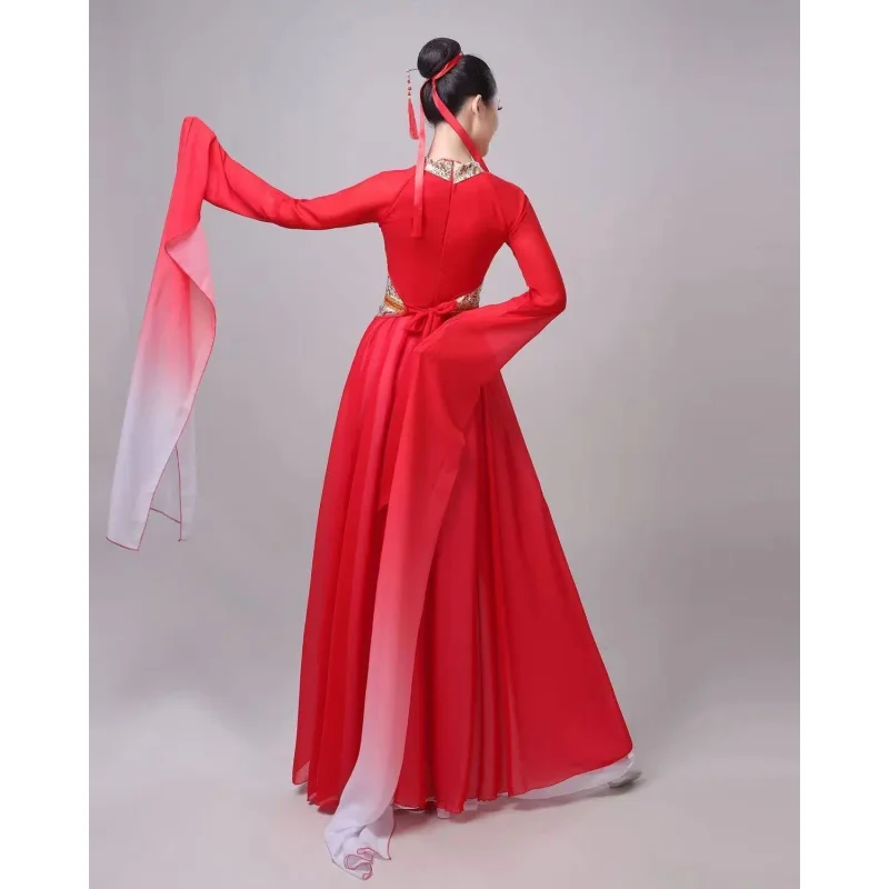Традиционный китайский народный танец, классическая танцевальная одежда с рукавами воды, Jinghong Hanfu, сценический костюм, одежда для выступлений, женский костюм