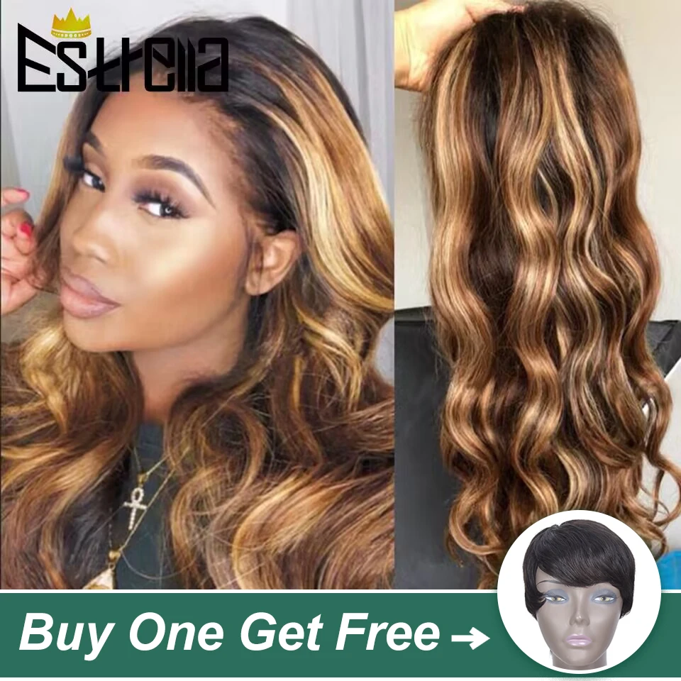 

Парик для хайлайтера P4/27, волнистые человеческие волосы, парик из бразильских волос, 4 × 4, парики из светлых и коричневых человеческих волос спереди, предварительно выщипанные