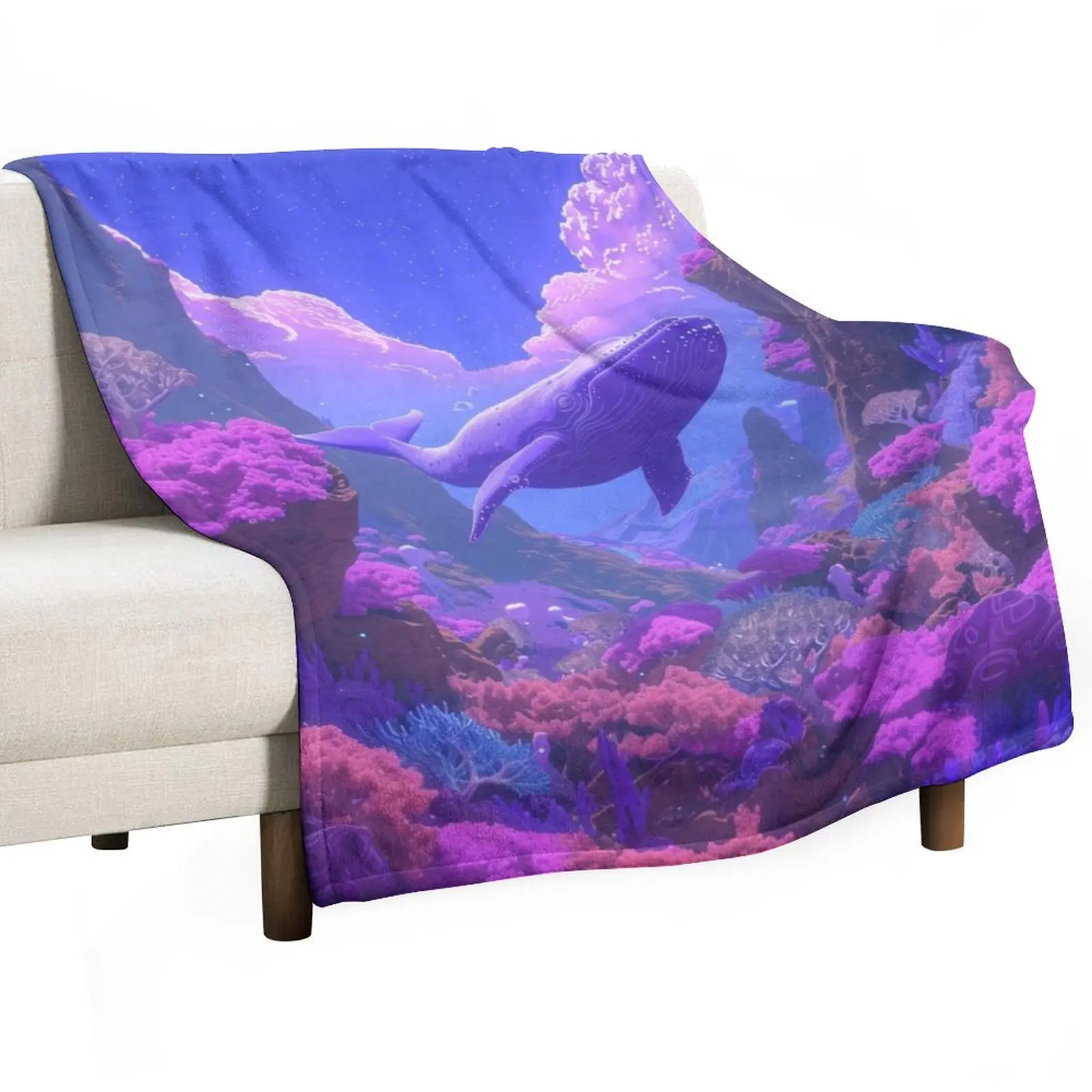 Mystic Depths - Purple Whale in Fairycore Underwater Wonderland Throw Blanket Decorative Throw Giant Sofa Blankets