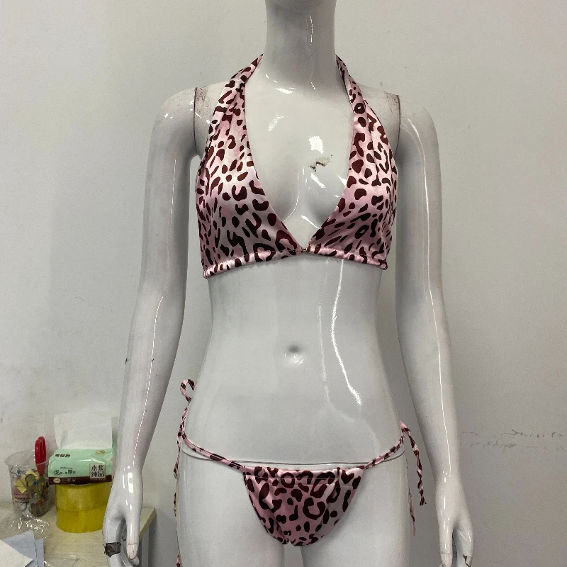 

Personalized Hot Girl Pink Strap Beach Vacation Essential Close fitting Pure Desire Triangle Strap Bikini