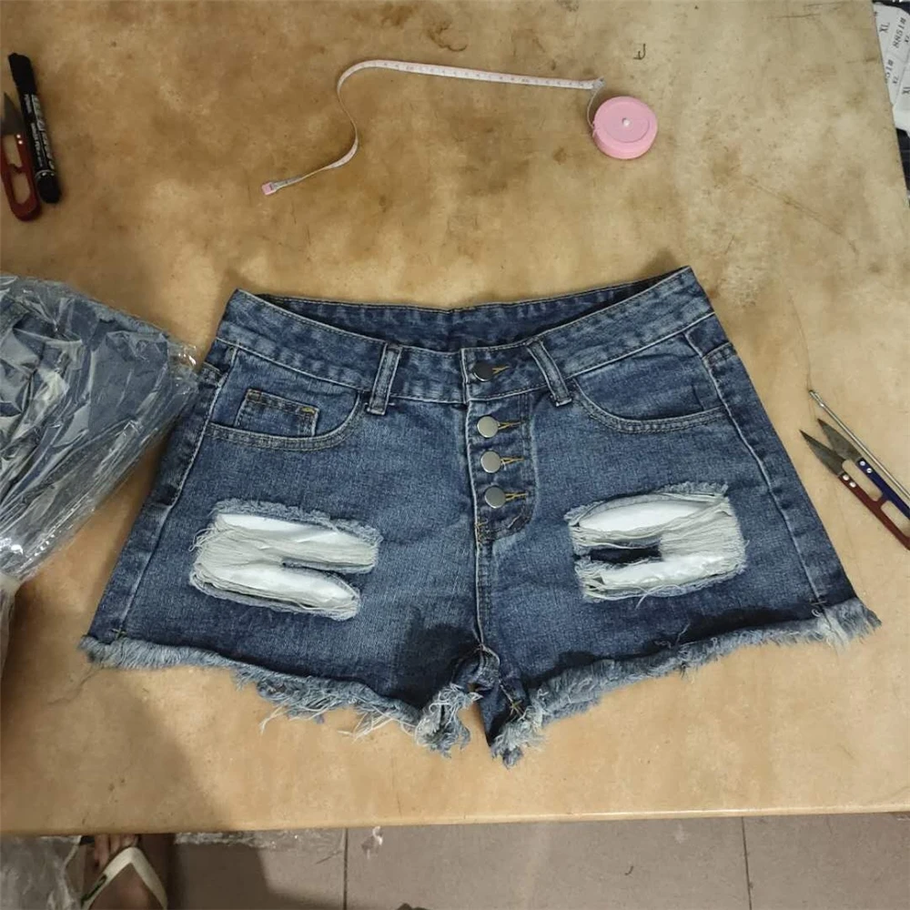 2022 damska wydrukowana amerykańska flaga Burr Hole Tassel Denim Shorts