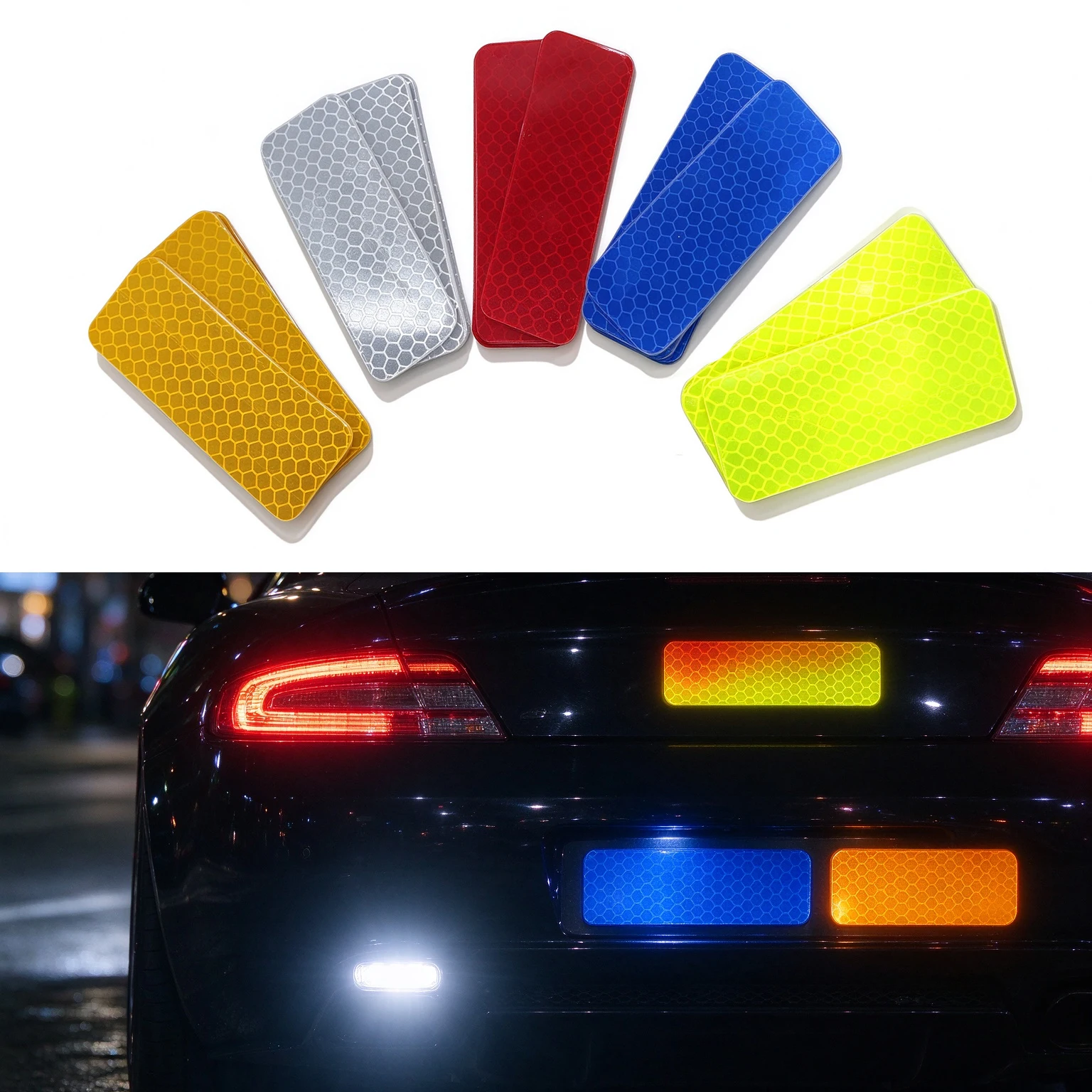 10pcs 3*8cm Car Bumper Reflective Stickers Reflective Warning Strip Tape Secure Reflector Stickers Decals Safety Warning