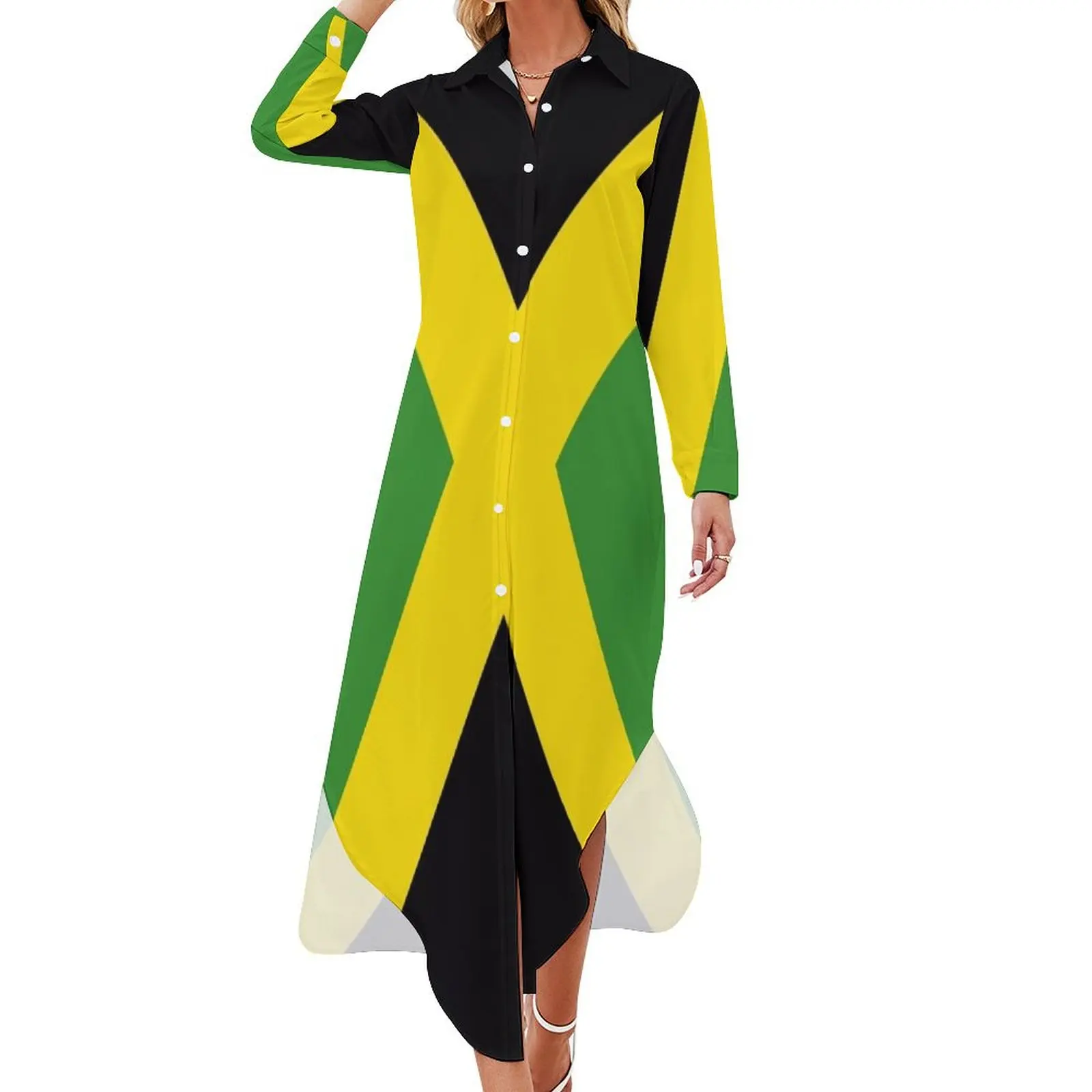 

Jamaica Flag Long Sleeved Shirt Dress Woman clothing Casual dresses