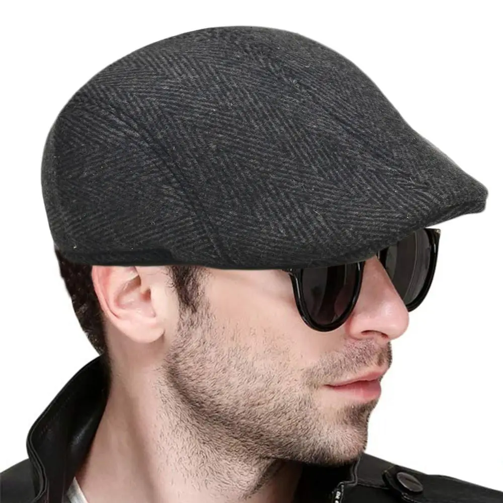 Ciepła, z wełny czapka z tkaniny do przodu dla mężczyzn kobiet jesień zima wiatroszczelna miękka krata Beret Unisex Peaky Blinders czapka