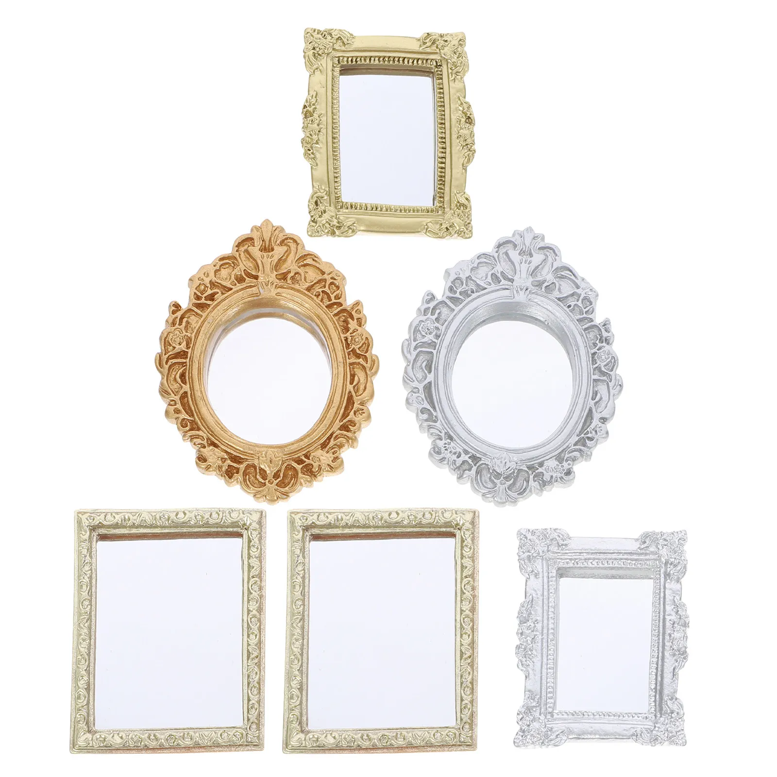 

6Pcs Miniature Vintage Wall Mirrors Ornate Resin Frames for Dollhouse Bedroom Bathroom Retro Decor Dollhouse Miniature Furniture