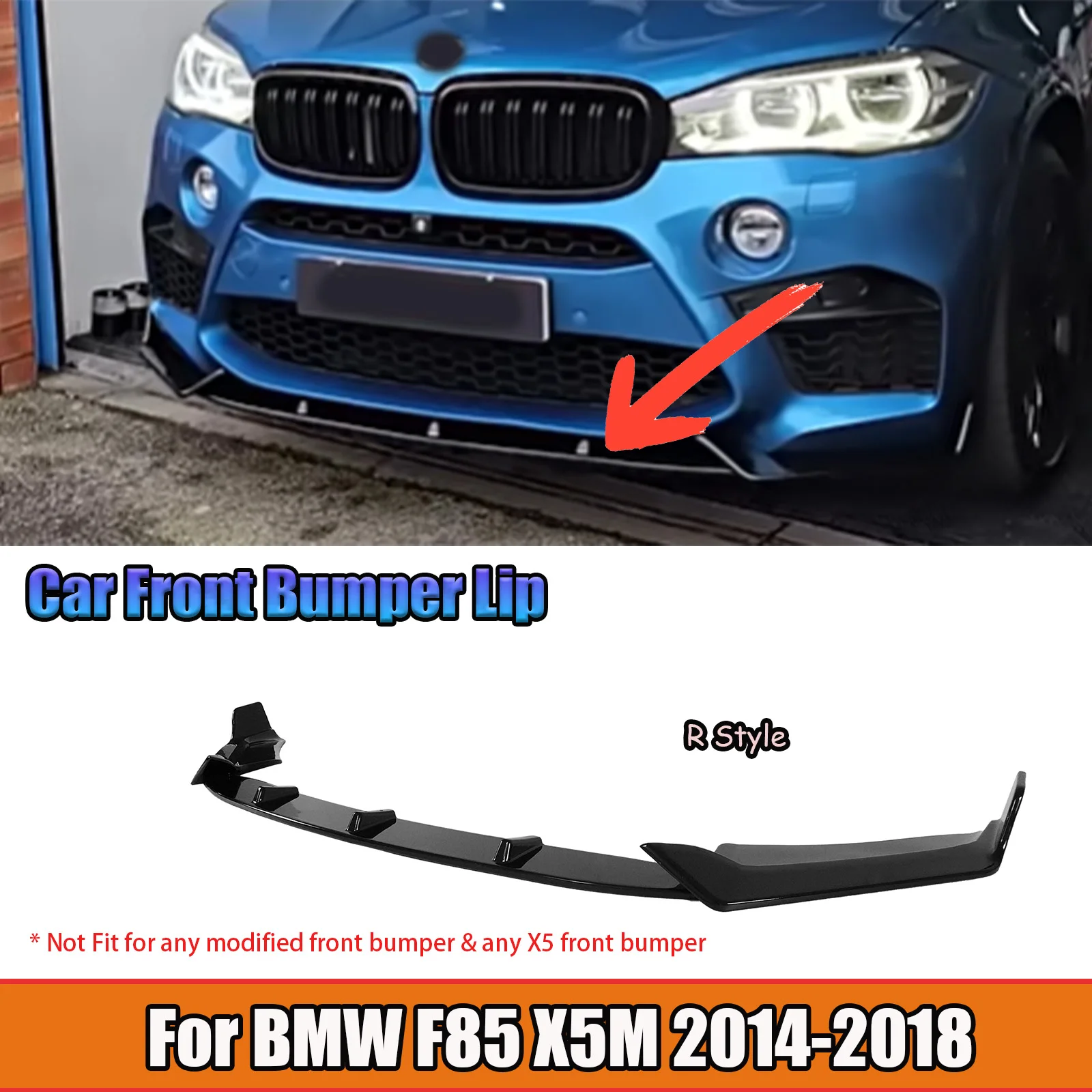 

For BMW F85 X5M Model 2014 - 2018 3PCS Front Bumper Lip Spoiler Glossy Black Carbon Fiber Style Car Accessories Body Kit