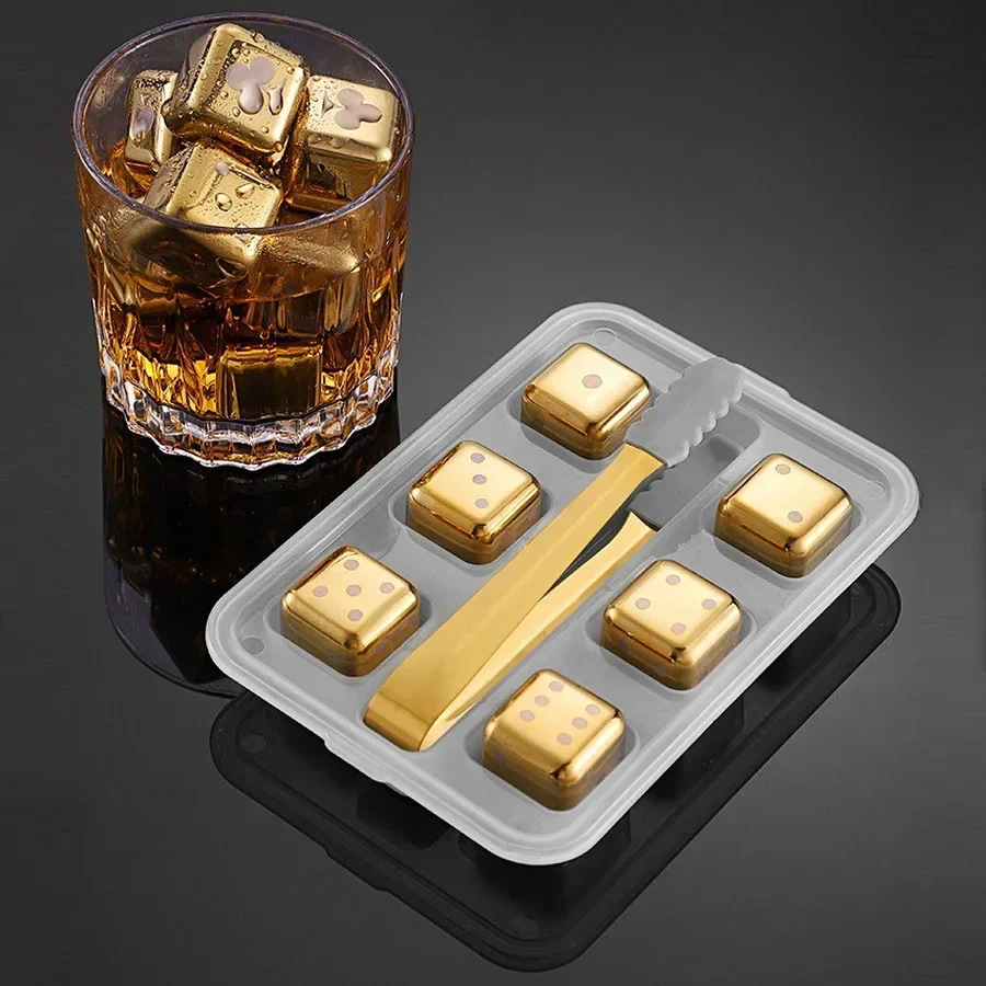 

304 Stainless Steel Ice Cubes, Reusable Whiskey Stones, Dice Poker Pattern, Quick-Frozen Metal Ice Pellets, Beer Cooler Tool