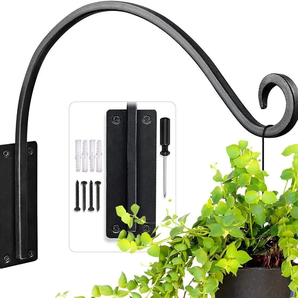 Metal Hangers 16 Inch Plant Hanger Bracket Black Iron Hanging Plant Hooks Durable Heavy Duty Wall Mount Hooks Wall Decor