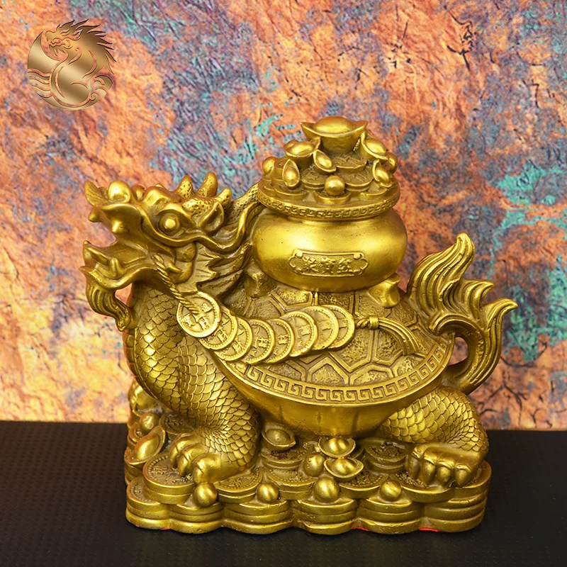 Brass Treasure Bowl Dragon Turtle Fortune Returns Chinese-style copper dragon and turtle ornaments for home decor