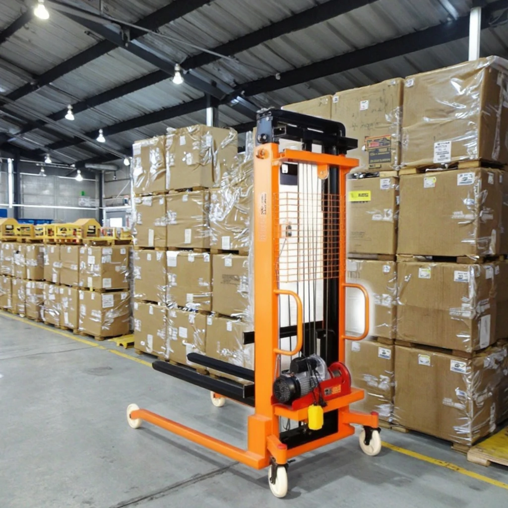 

1 Ton 1.6M Forklift Hydraulic Manual Stacker Hand Pallet Truck Stacker With Nylon Wheels For Outdoor Pavement