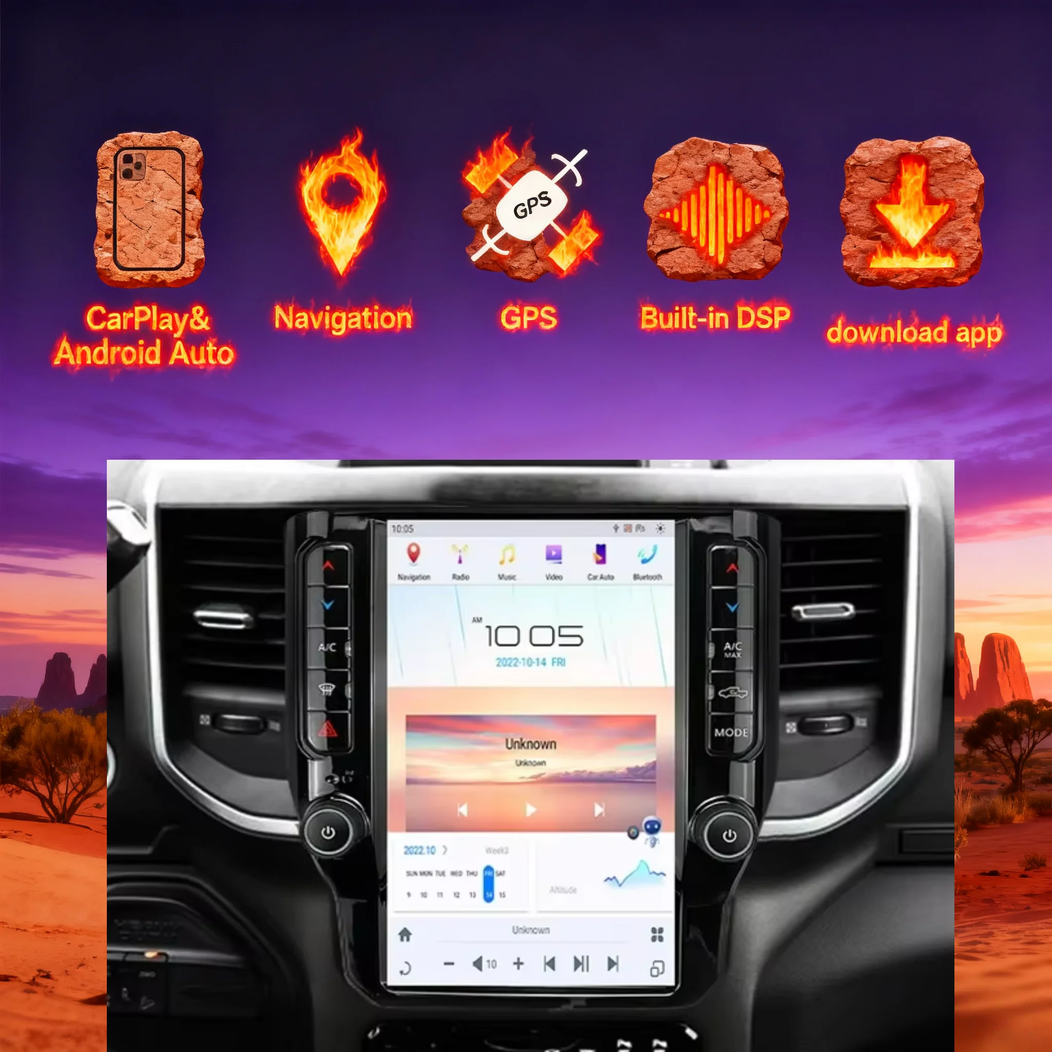 

N 12.1" Android 14 Touch Screen Car Radio For Dodge Ram 2020 2021 2022 Carplay Multimedia Stereo Player GPS Video DSP Head Unit