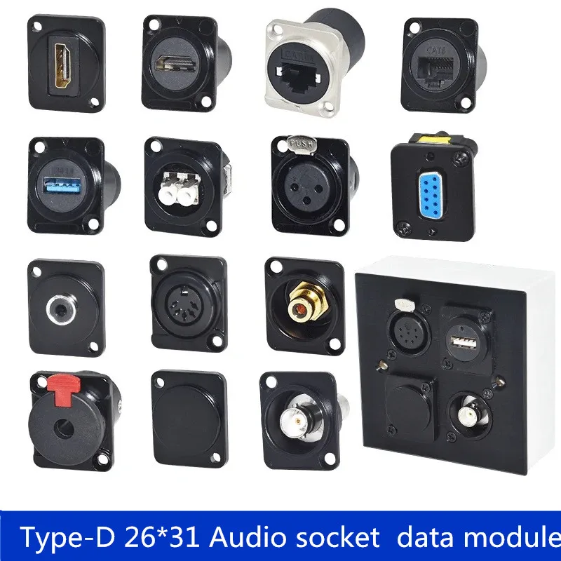 

1pc High Quality D Type Module Base Audio Video Multimedia Socket Xlr Bnc Usb 3.0 Jack 3.5/6.35 Rca Rj45 Cat5 Cat6a Data Mouble