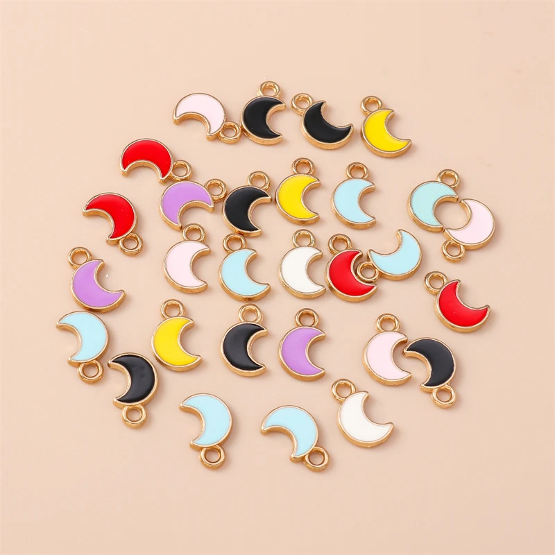 30 Uds. De Mini colgantes esmaltados de Luna de 7x11mm para hacer joyas, pendientes colgantes, collares, pulseras, accesorios para manualidades DIY