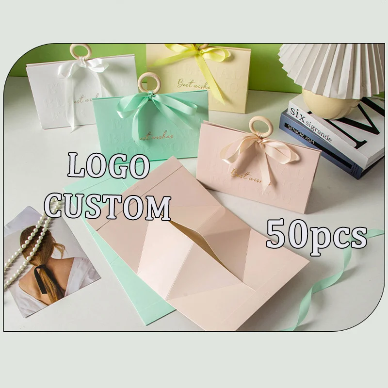 

Шикарные подарочные коробки для вечеринок, 50 шт., с возможностью нанесения логотипа, большие подарочные коробки для свадебного торжества, коробка для париков с ручкой и лентой